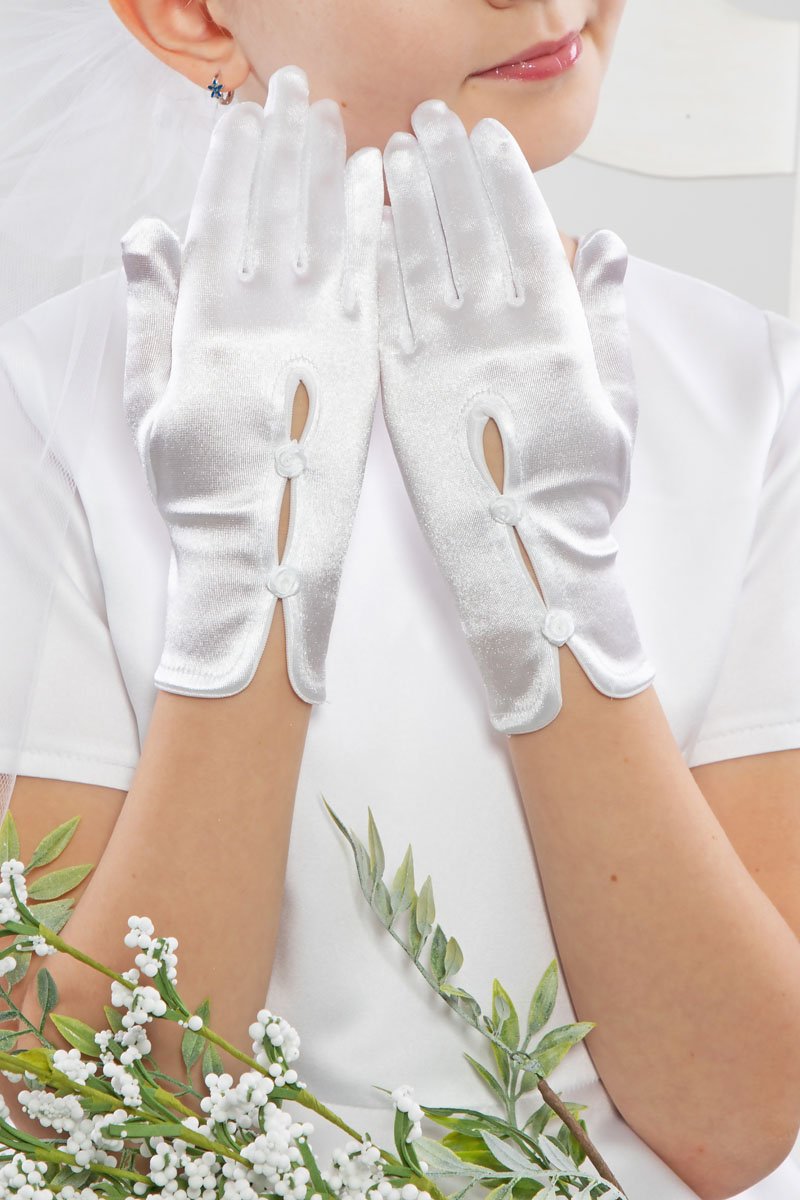 Rękawiczki z podwójną łezką i małymi różyczkami NR10